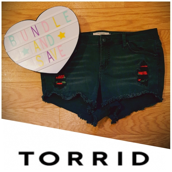torrid Pants - Black Cut Off Rose Overlay Torrid Denim Shorts